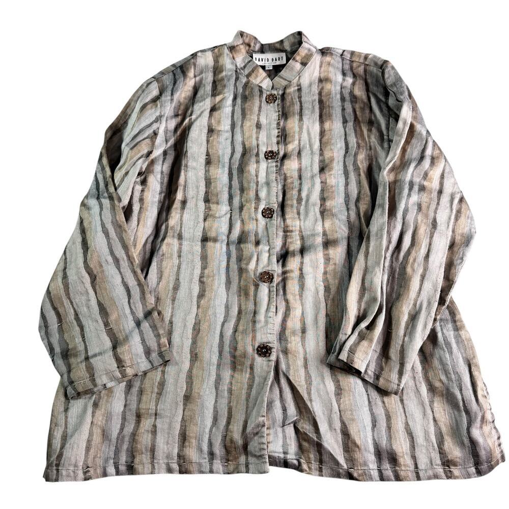 Vintage David Dart Collection USA Linen Blend Tunic Shirt Jacket Large Textured